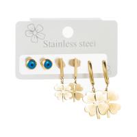 Boucles d'oreilles en acier titane, Plaqué d'or, trois pièces & pour femme & émail & avec strass, plus de couleurs à choisir, 5mm, 9mm Vendu par fixé