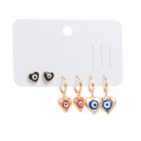 Evil Eye Earrings, Brass, gold color plated, for woman & enamel 