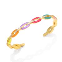 Brass Cuff Bangle, 18K gold plated, micro pave cubic zirconia & for woman & enamel 