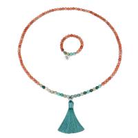 Fashion Fringe Necklace, Wood, with Cotton Thread & Gemstone & Zinc Alloy, Round, handmade, fashion jewelry & folk style & for woman 