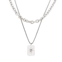 Edelstahl Schmuck Halskette, 316 L Edelstahl, Acht Point Star, poliert, Doppelschicht & Modeschmuck & unisex, originale Farbe, 15x21mm, Länge:50 cm, verkauft von PC