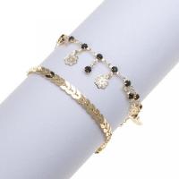 Pulseras para el Tobillo en Aleación de Zinc, con 7cm extender cadena, Flor, chapado en color dorado, 2 piezas & ajustable & para mujer & con diamantes de imitación, dorado, longitud:19.5 cm, Vendido por Set