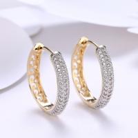 Pendiente del aro de latón, metal, Donut, Plating champagne gold, Joyería & micro arcilla de zirconia cúbica & para mujer, 4x24mm, Vendido por Par