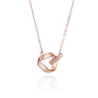 Zircon cubique Micro Pave collier en argent sterling, Argent sterling 925, Plaqué de couleur d'or rose, pavé de micro zircon & pour femme, couleur or rose, 450mm, Vendu par PC