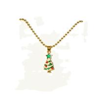 Joyería de la Navidad del collar del suéter, aleación de zinc, Árbol de Navidad, chapado en color dorado, micro arcilla de zirconia cúbica & para mujer & esmalte, dorado, 10x27mm, longitud:aproximado 17.7 Inch, Vendido por UD