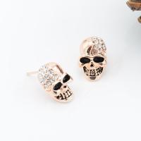 Pendientes de Perno de Aleación de Zinc, Calavera, chapado, micro arcilla de zirconia cúbica & para mujer, más colores para la opción, 10x15mm, Vendido por Par