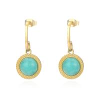 Boucles d'oreilles en acier titane, avec turquoise, Placage ionique sous vide, pour femme, doré Vendu par paire