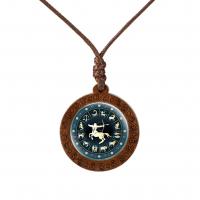 Time Gem Jewelry Necklace, Wood, with Wax Cord & Glass, Flat Round, Unisex Approx 45 cm 