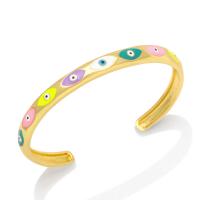 Brass Cuff Bangle, Evil Eye, 18K gold plated, for woman & enamel 