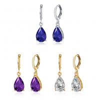 Huggie Hoop Drop Earring, Brass, with Cubic Zirconia, Teardrop, plated, fashion jewelry & for woman 