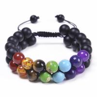 Gemstone Woven Ball Bracelets, with Polyester Cord, Round, handmade, Double Layer & fashion jewelry & Unisex & adjustable 10mm .8 Inch 