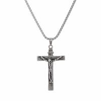 Titanium Steel Jewelry Necklace, Cross, punk style & for man & blacken, original color cm 