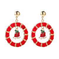 Pendientes de Navidad, aleación de zinc, con paño, chapado en color dorado, Joyas de Navidad & para mujer & esmalte, más colores para la opción, 45x65mm, Vendido por Par