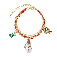 Bracelet de Noël en alliage zinc, alliage de zinc, avec cuir PU, avec 2.75inch chaînes de rallonge, bonhomme de neige, Placage de couleur d'or, unisexe & Bijoux de Noël & émail Environ 7.4 pouce, Vendu par PC