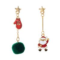 Pendientes de Navidad, aleación de zinc, con felpa & Cristal, chapado en color dorado, Joyas de Navidad & para mujer & esmalte, más colores para la opción, 15x55mm, Vendido por Par