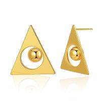 Brass Stud Earring, Triangle, 18K gold plated, fashion jewelry & for woman, golden 