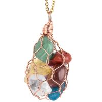 Gemstone Brass Pendants, with Natural Gravel, Unisex 