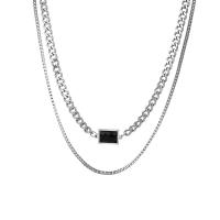 Collier de bijoux de titane, Acier titane, avec strass, avec 5cm chaînes de rallonge, rectangle, poli, bijoux de mode & le style de punk & unisexe, couleur originale cm, 48 cm, Vendu par PC