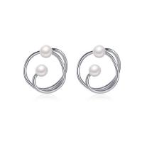 Brass Stud Earring, with Plastic Pearl, plated, fashion jewelry & for woman & hollow 