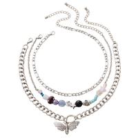 Collier de mode Multi couche, alliage de zinc, avec cristal, Placage de couleur argentée, trois pièces & pour femme, argent é, Vendu par fixé