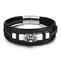 PU Leather Bracelet, with 304 Stainless Steel, multilayer & for man, black Approx 8.46 Inch 