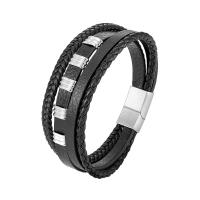 PU Leather Bracelet, with 304 Stainless Steel, multilayer & for man, black Approx 8.46 Inch 