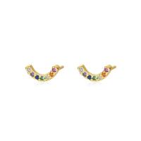 Silver Earring Zircon pavent Sterling, argent sterling 925, Placage de couleur d'or, pavé de micro zircon & pour femme, multicolore Vendu par paire