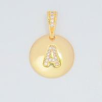 Cubique Pendentif en laiton zircon pavent, Plat rond, Plaqué d'or 18K, lettres sont de A à Z & unisexe & pavé de micro zircon, plus de couleurs à choisir Vendu par PC