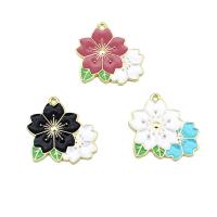 Zinc Alloy Enamel Pendants, Oriental Cherry, gold color plated, DIY 