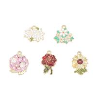 Zinc Alloy Enamel Pendants, Flower, gold color plated, DIY mixed colors 