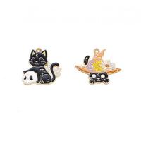 Zinc Alloy Enamel Pendants, Cat, gold color plated, DIY mixed colors 