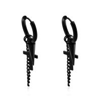 Huggie Hoop Drop Earring, Titanium Steel, Cross, Vacuum Ion Plating, fashion jewelry & Unisex, black 