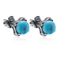 Boucles d'oreilles en acier titane, avec turquoise, bijoux de mode & unisexe, bleu Vendu par PC