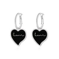 Huggie Hoop Drop Earring, Zinc Alloy, Heart, platinum color plated, fashion jewelry & for woman & enamel 45mm 