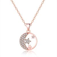 Zirkonia Mikro pflastern Messinghalsketten, Messing, mit Verlängerungskettchen von 5cm, Mond und Sterne, plattiert, Modeschmuck & verschiedene Stile für Wahl & Micro pave Zirkonia & für Frau, keine, 13.1x19.45mm, Länge:40 cm, verkauft von PC