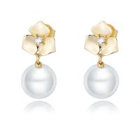 Pendiente de gota de perlas de plata esterlina, Plata de ley 925, con Shell Pearl, chapado, micro arcilla de zirconia cúbica & para mujer, más colores para la opción, 24.6mm, Vendido por Par