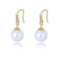 Pendiente de gota de perlas de plata esterlina, Plata de ley 925, con Shell Pearl, chapado, micro arcilla de zirconia cúbica & para mujer, más colores para la opción, 24.6mm, Vendido por Par