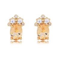 Silver Earring Zircon pavent Sterling, Argent sterling 925, avec perles de citrine, ananas, Placage de couleur d'or, pavé de micro zircon & pour femme, Or, 10.6mm, Vendu par paire