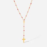 Collier de bijoux de titane, Acier titane, avec 5cm chaînes de rallonge, croix, Placage ionique sous vide, bijoux de mode & pour femme & émail, doré cm, Vendu par PC