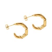 Boucles d'oreilles en acier titane, Lettre C, Placage ionique sous vide, bijoux de mode & pour femme, doré Vendu par paire