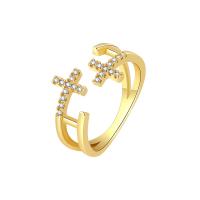 Brass Cuff Finger Ring, plated, Adjustable & micro pave cubic zirconia & for woman 