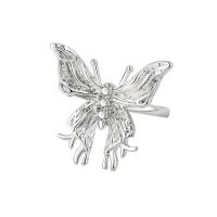 Cubic Zirconia Micro Pave Brass Finger Ring, Butterfly, platinum color plated, Adjustable & micro pave cubic zirconia & for woman 