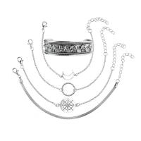 aleación de zinc Pulsera, con 1.96 inch extender cadena, chapado en color de platina, 5 piezas & para mujer, 17.5cm,17cm,19cm,18.5cm, Vendido por Set