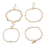 Zinklegierung Armband-Set, mit Kunststoff Perlen, mit Verlängerungskettchen von 1.77 inch, goldfarben plattiert, 4 Stück & für Frau, 20.3cm,21.3cm,19.7cm,20.8cm, verkauft von setzen