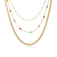 Collier de mode Multi couche, Acier inoxydable 304, avec 1.96 inch chaînes de rallonge, Placage ionique sous vide, pour femme & émail & à fils multiples, doré Environ 14.96 pouce, Vendu par PC