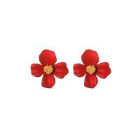 Pendientes de Perno de Aleación de Zinc, Flor, Joyería & para mujer, Rojo, 19x18mm, Vendido por Par