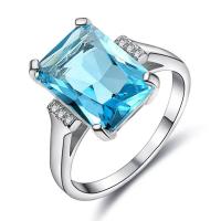 Anneau de cuivre de Zircon, laiton, avec zircon cubique, rectangle, Plaqué de platine, normes différentes pour le choix & pour femme, bleu, Vendu par PC