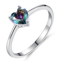 Anneau de cuivre de Zircon, laiton, avec zircon cubique, coeur, Placage de couleur argentée, normes différentes pour le choix & pour femme & facettes, plus de couleurs à choisir Vendu par PC