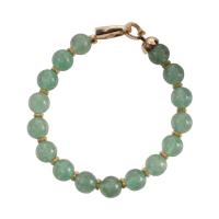 Bracelets quartz, Strawberry Quartz, avec laiton, Rond, Plaqué d'or, unisexe, vert Environ 18.5 cm, Vendu par PC