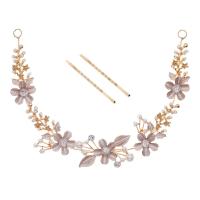 Ruban bijoux, alliage de zinc, avec perle de plastique, fleur, Placage de couleur d'or, cadeau de mariage & pour femme & avec strass, doré Vendu par PC